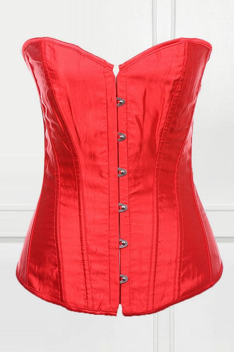 Xpluswear Plus Size Solid Lace-up Hooks Trim Bustier Corset Lingerie Tops Shapewear Red-2XL/12-14