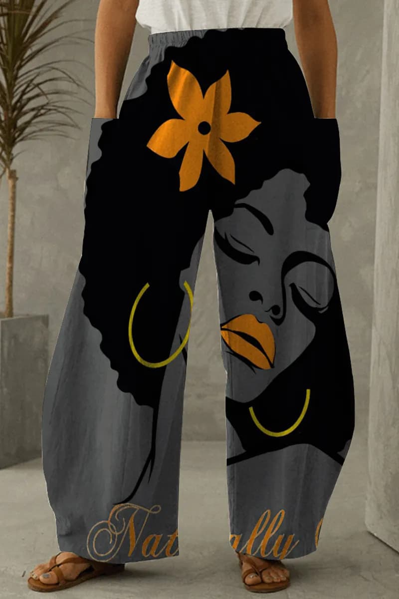 Xpluswear Plus Size African Print Comfort Pants-Grey Grey-2XL/18-20