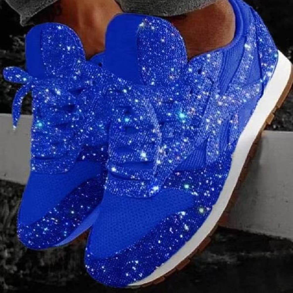 Plus Size Daily Round Head Sequins Lace Up Sport Shoes Blue-40(8.5)