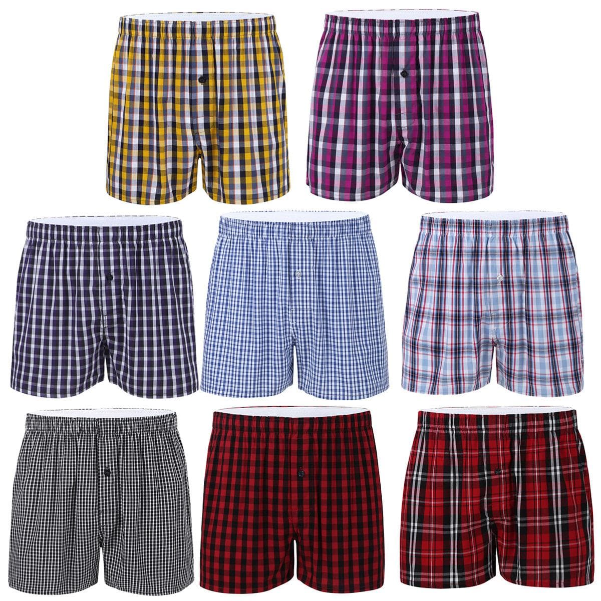 Men's Boxers Comfortable Plaid Shorts Soft Underwear Shorts with Button Fly cm red