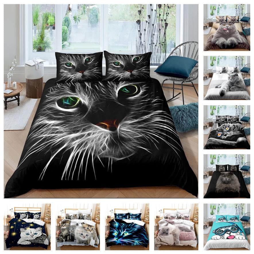 3D Cat Bedding Set Animal Bedding Pillowcases 2/3 Pieces AU140 * 210 Children's Room Full Size Soft Zippered Bedroom Decoration