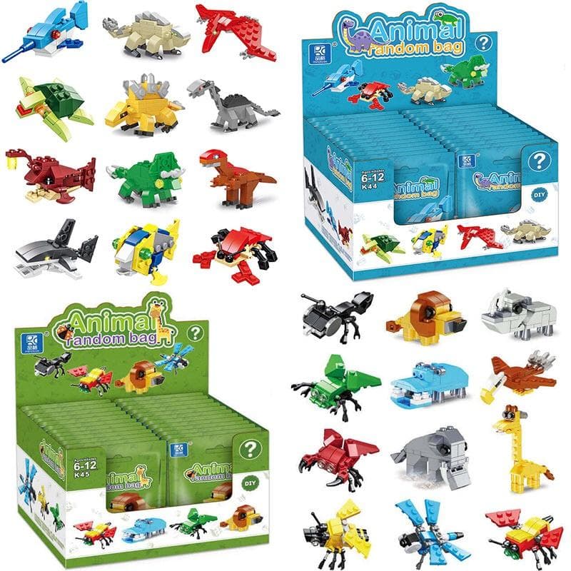 Bag Blind Box Toy Bricks Dinosaur Insect Marine Animal Party Building Block  6 In 1 Becomes Bigger Children Toy Christmas Birthday Gift