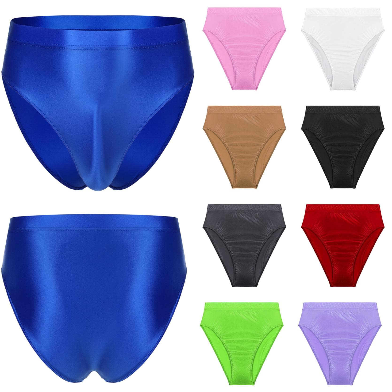 Men's Glossy Briefs Solid Color Elastic Waistband Underpants Underwear Swimsuit Bottom Swimwear pink