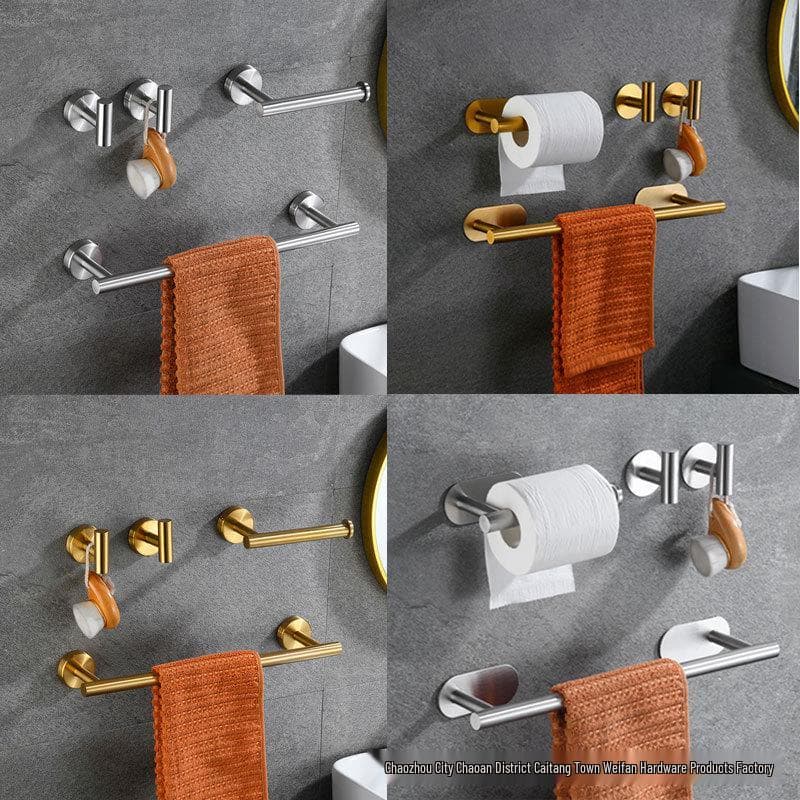 Stainless Steel Bathroom Accessory Set: Towel Ring, Rack, Bar & Toilet Paper Holder
