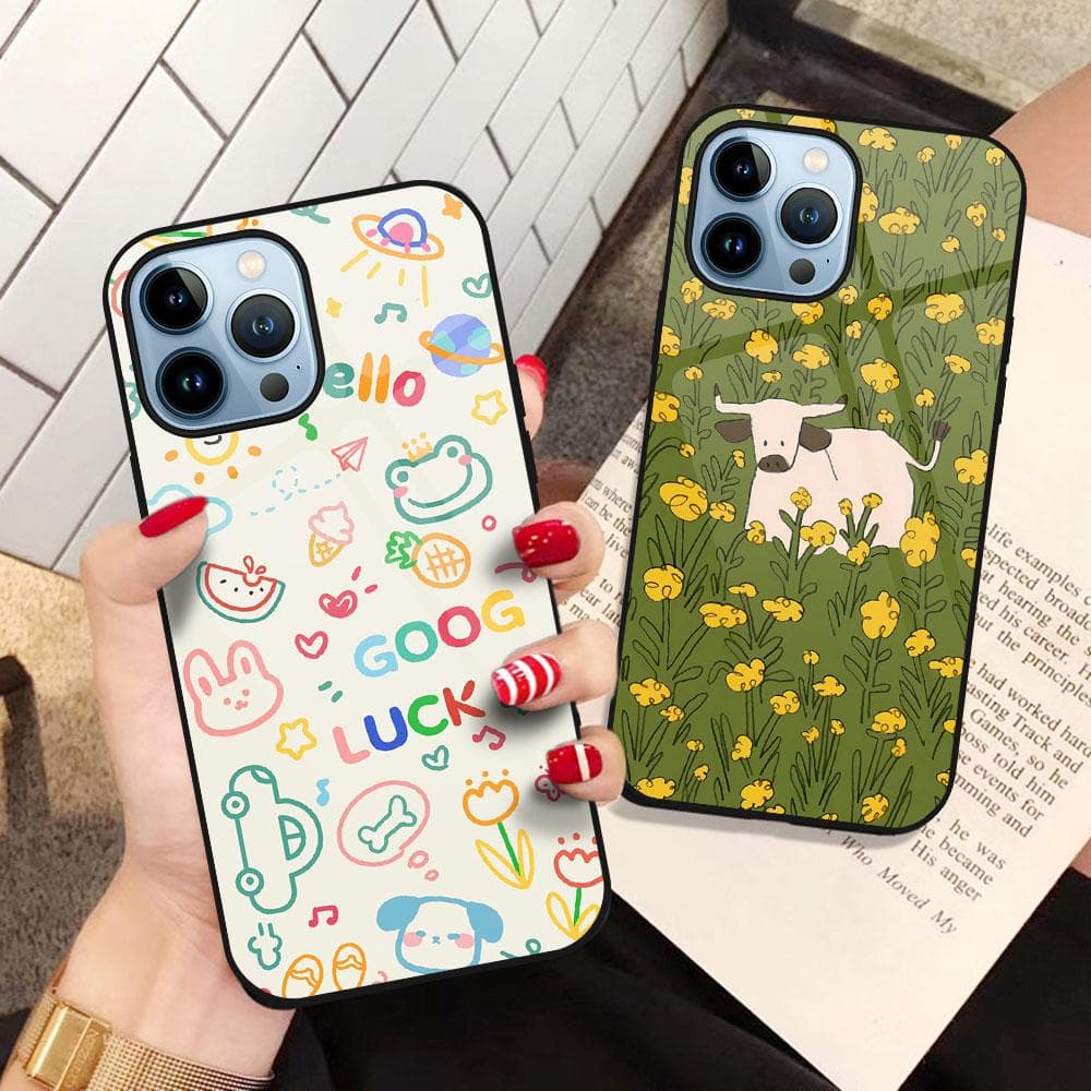 Cartoon Sheep Tempered Glass Case For Iphone 14 13 12 11 Pro Max Mini Xs Xr X 7 8 6s Plus Se 2022 Cover Protection Shell Capinha