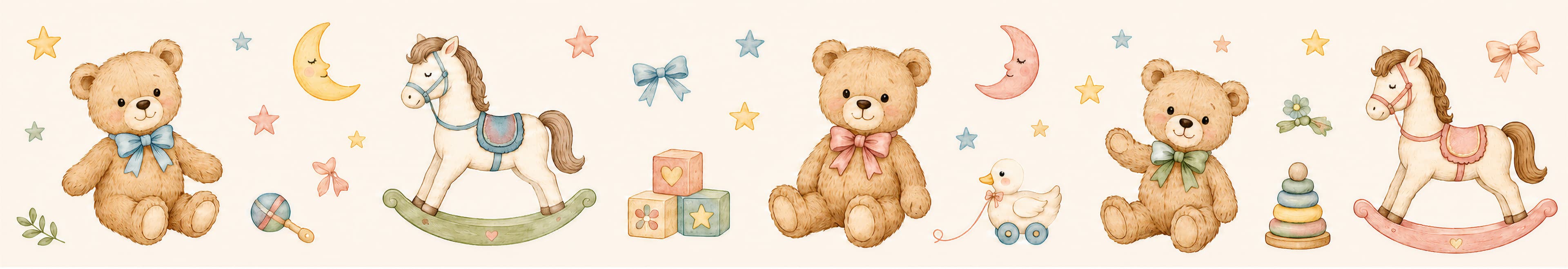 Wall Sticker - Teddy Bear and Toys - White Vinyl