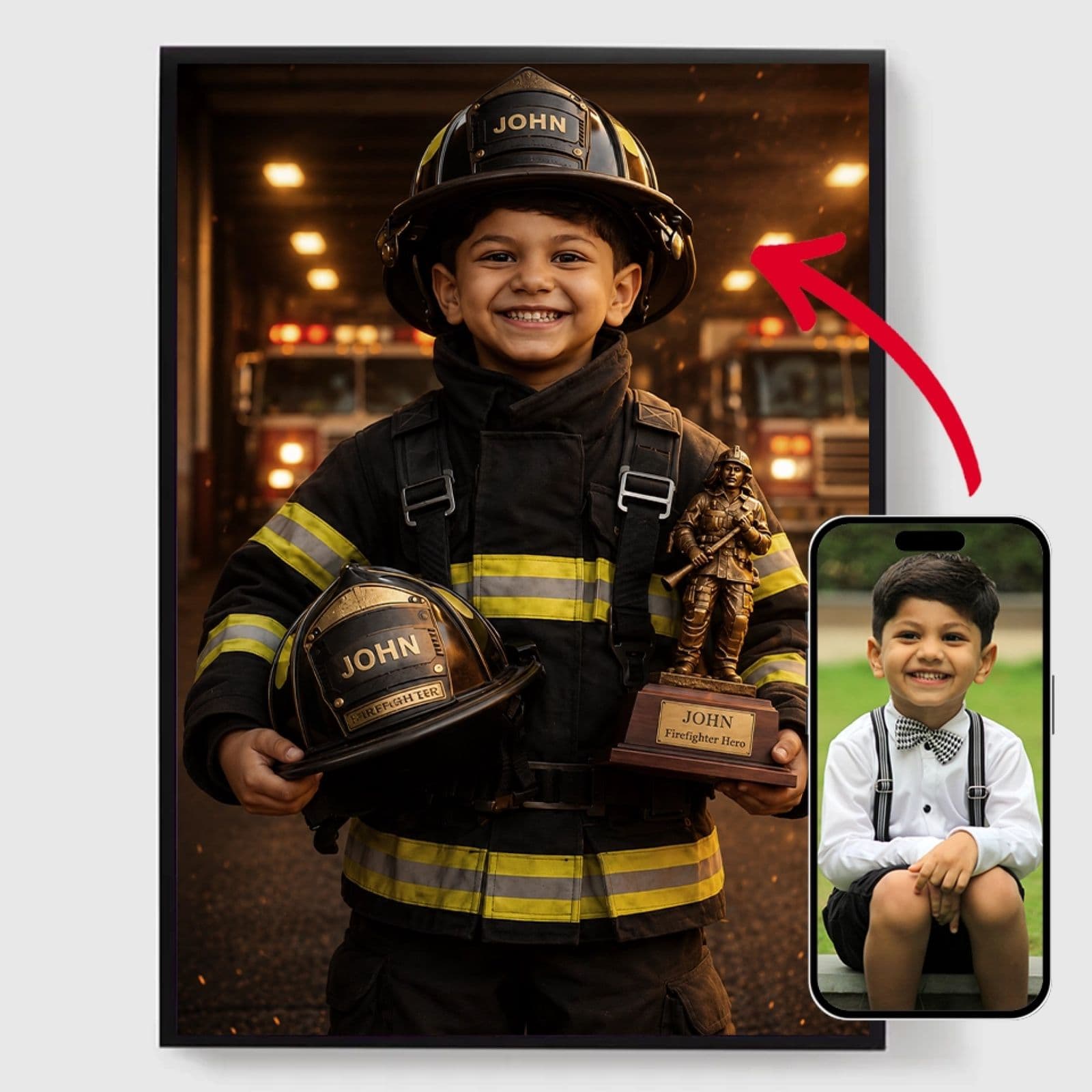 Personalised Poster - Kid Firefighter Hero - AI Poster
