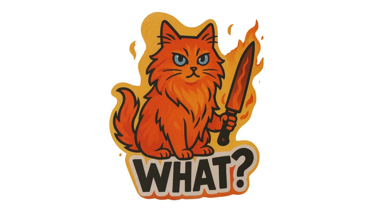 Sticker - What? Angry Fire Cat - 4 Stickers